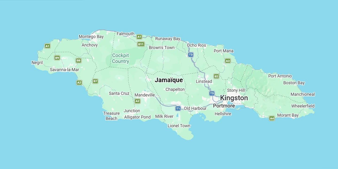 Carte touristique de la Jamaïque avec les principales villes