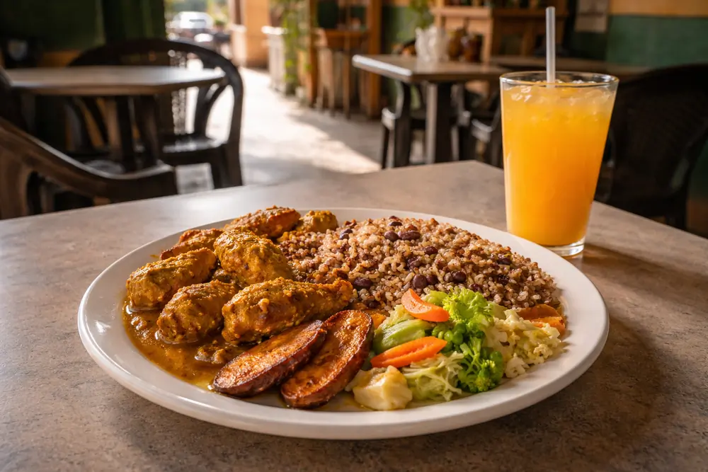 Assiette jamaïcaine dans un restaurant local en Jamaïque