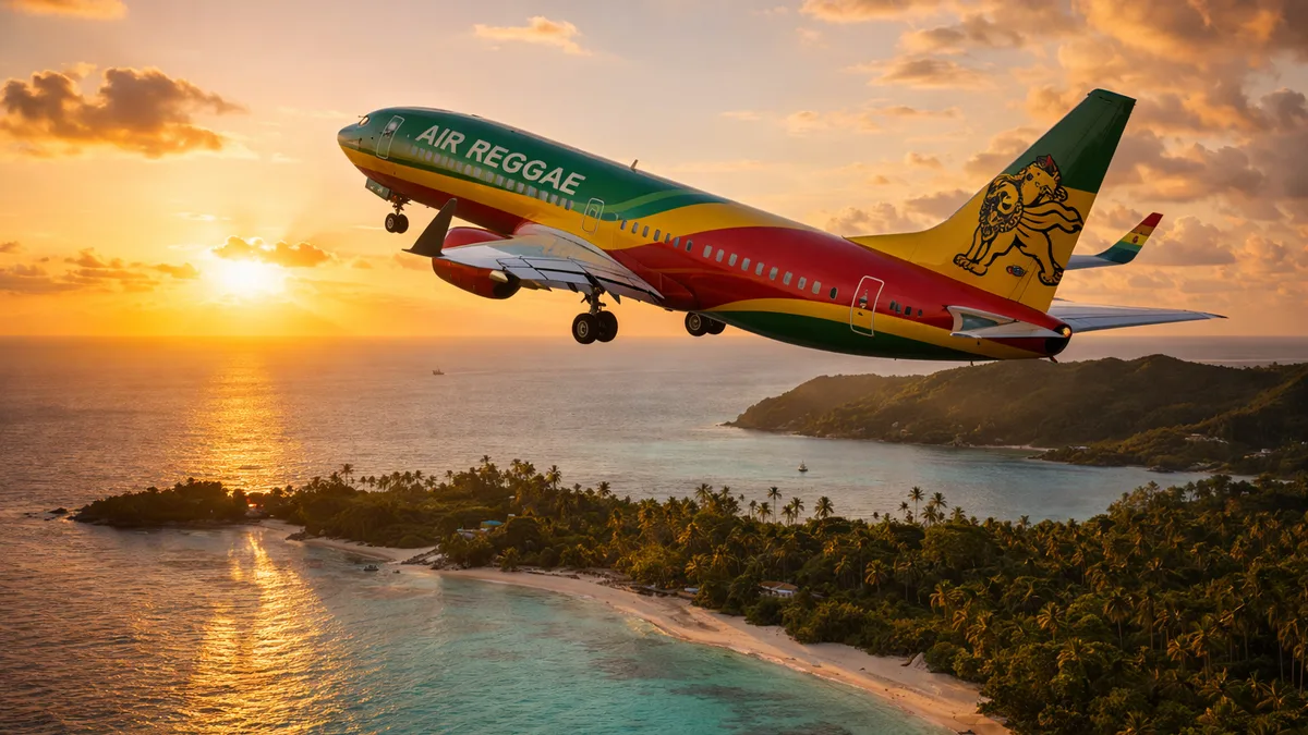 Vol vers la Jamaïque : avion au-dessus des Caraïbes